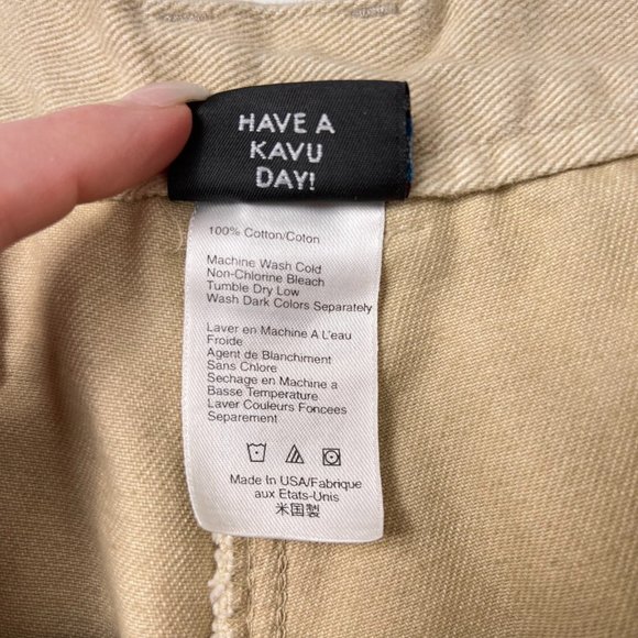 Kavu Roughneck Oatmeal Tan Thick Canvas Cargo Mens Straight Leg Pants 38 FLAW - Picture 13 of 13